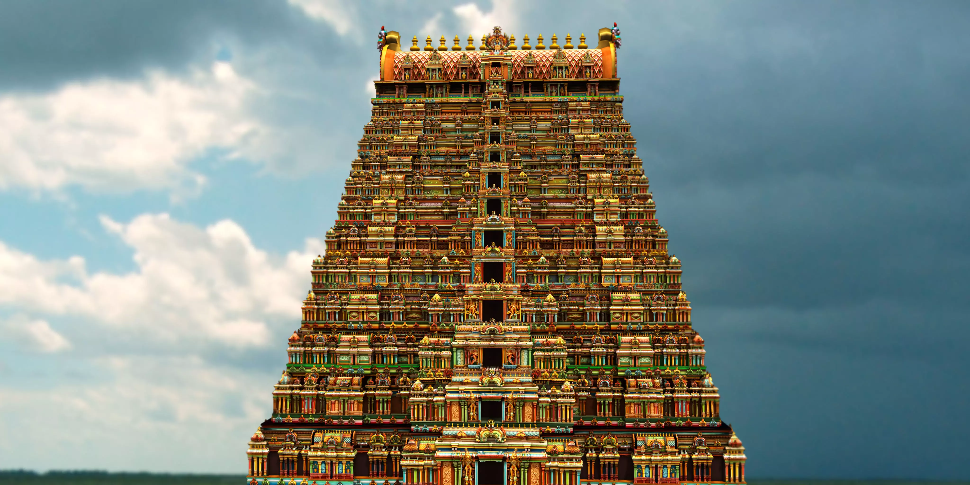 temple 3d model ornate hindu in middle of lake 3D model_0