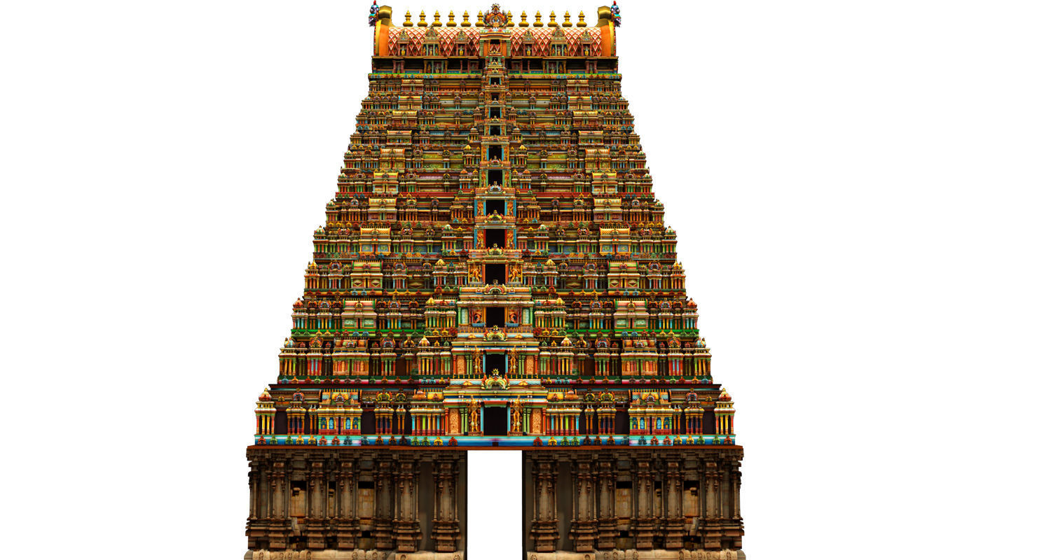 temple 3d model ornate hindu in middle of lake 3D model_1