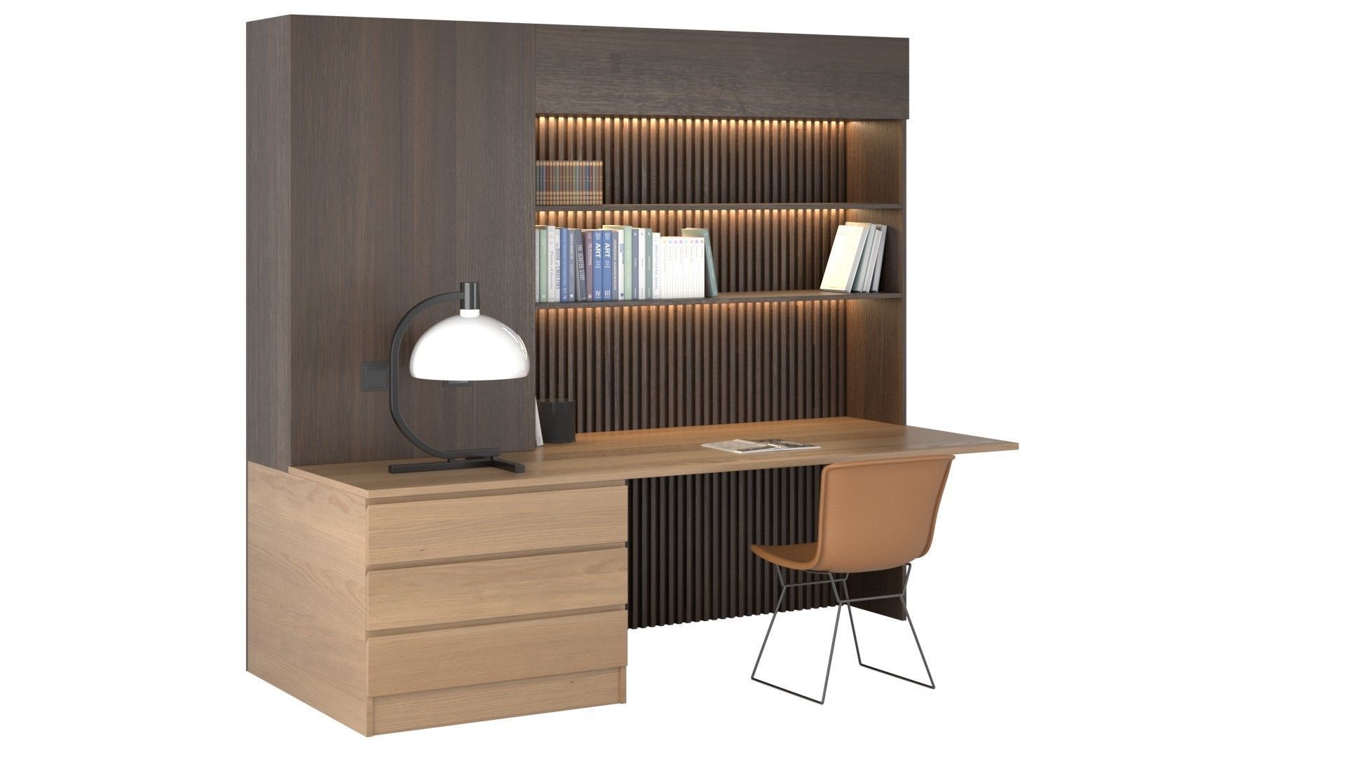 Study A - Office Library Black and Orange Low-poly 3D model_2