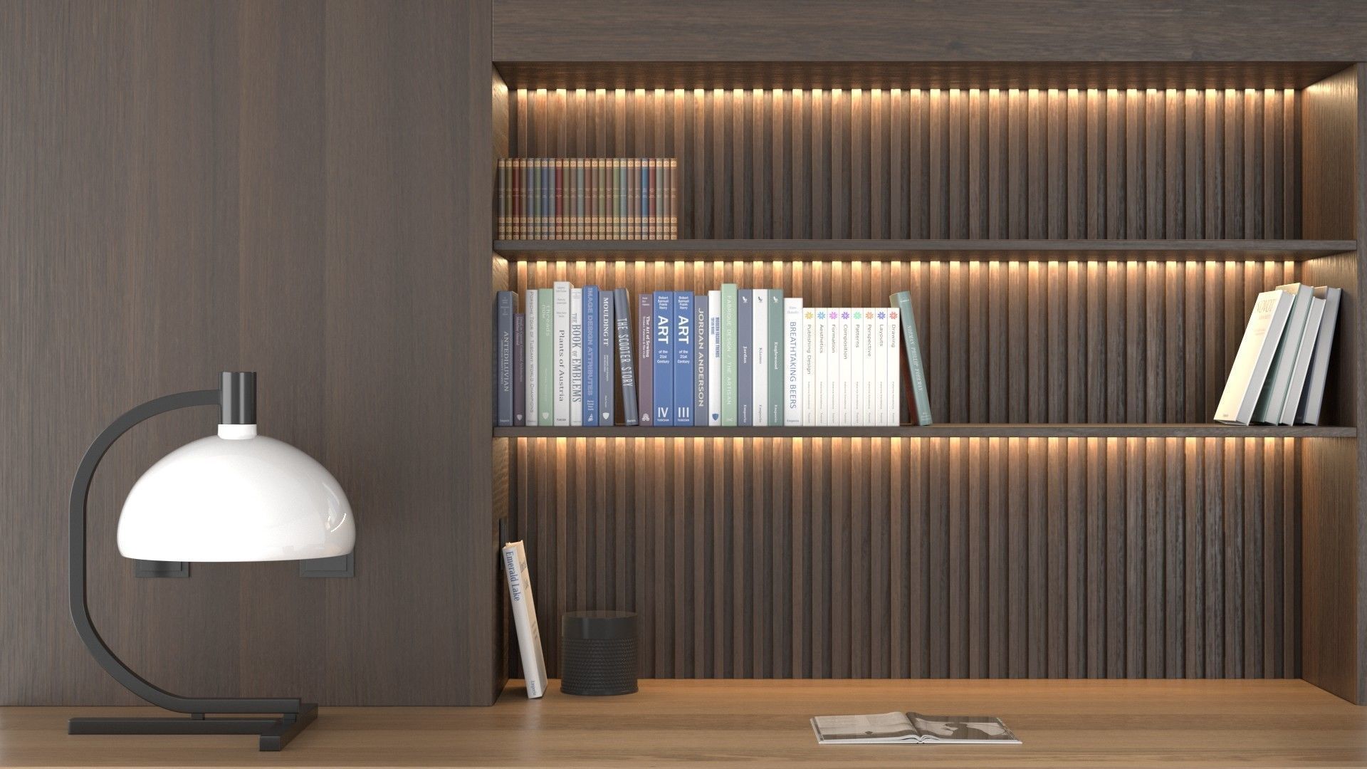 Study A - Office Library Black and Orange Low-poly 3D model_4