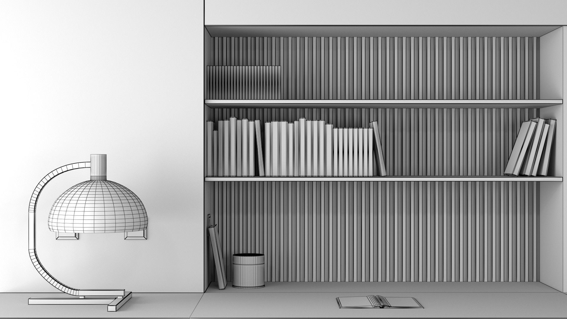 Study A - Office Library Black and Orange Low-poly 3D model_5