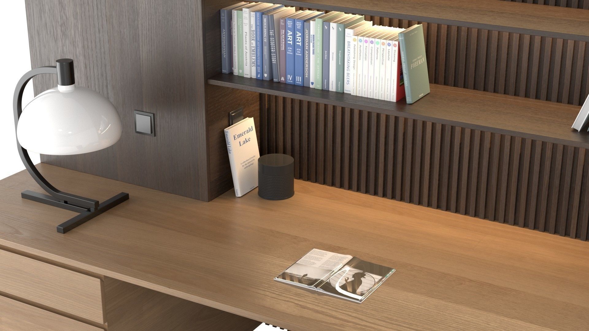 Study A - Office Library Black and Orange Low-poly 3D model_3