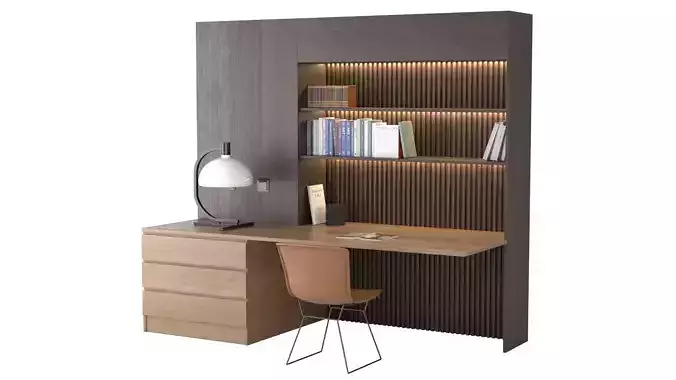 Study A - Office Library Black and Orange Low-poly 3D model