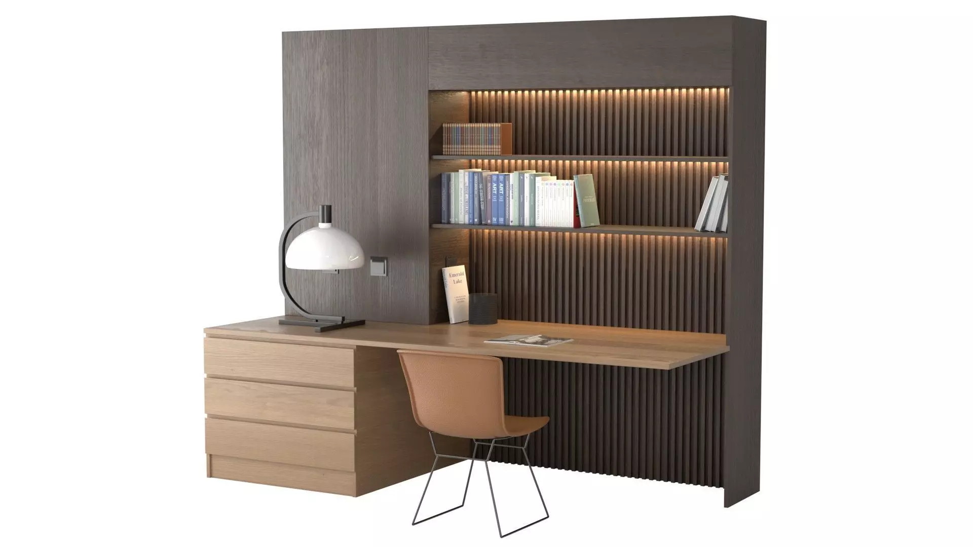 Study A - Office Library Black and Orange Low-poly 3D model_0