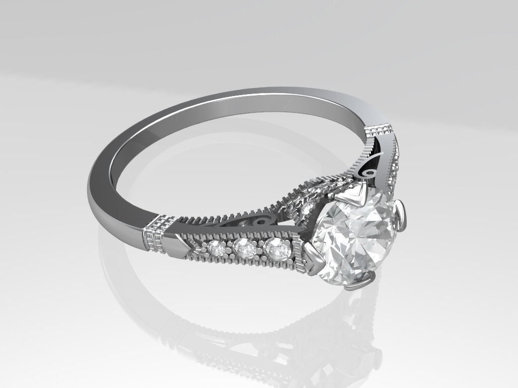 Art deco engagement ring 3D print model_3