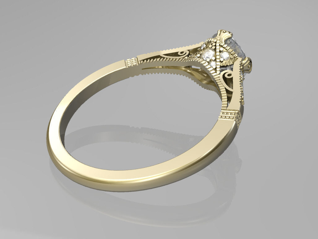 Art deco engagement ring 3D print model_1