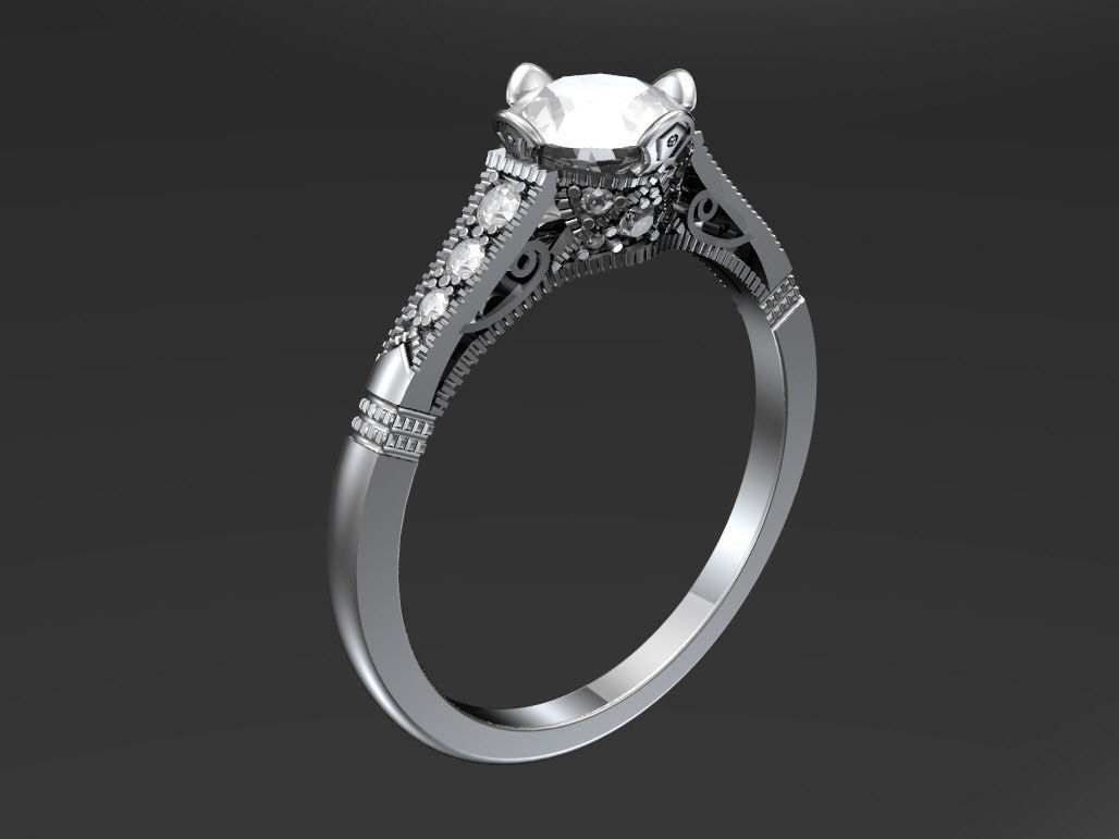 Art deco engagement ring 3D print model_6