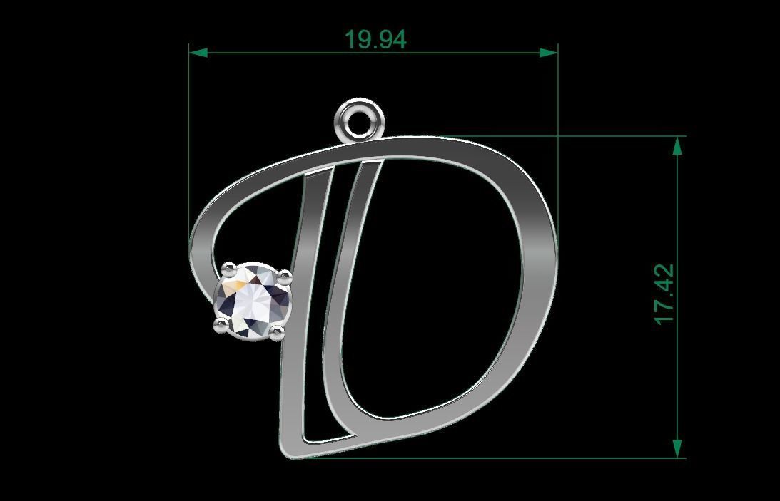 Alphabet D Necklace 3D print model_5