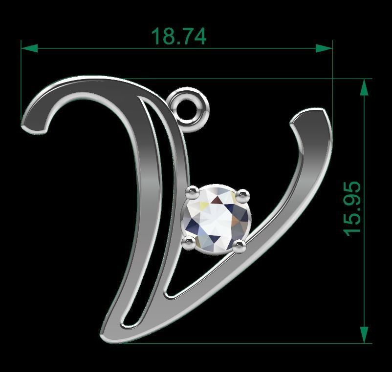 Alphabet V Necklace 3D print model_6