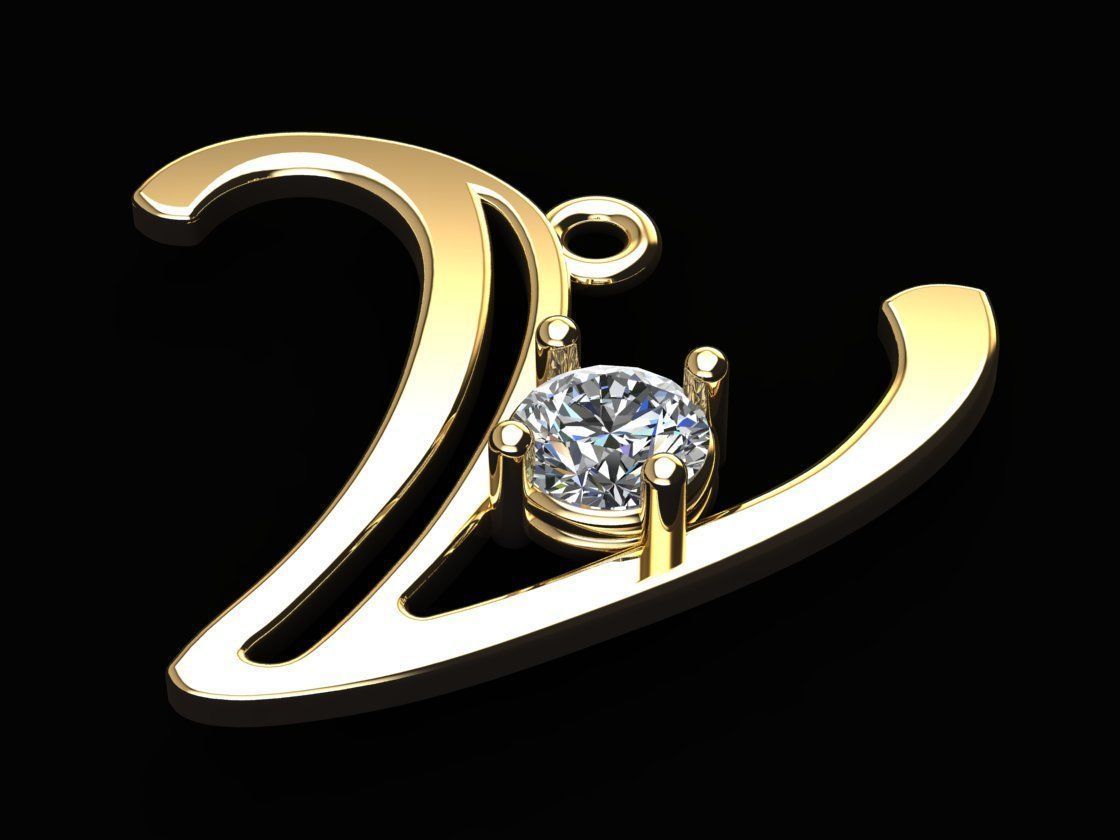 Alphabet V Necklace 3D print model_2