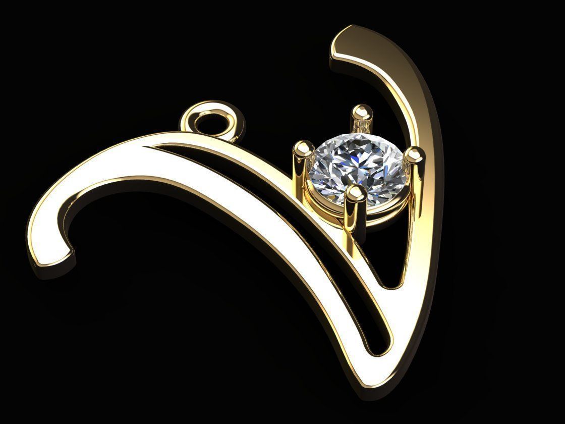 Alphabet V Necklace 3D print model_1