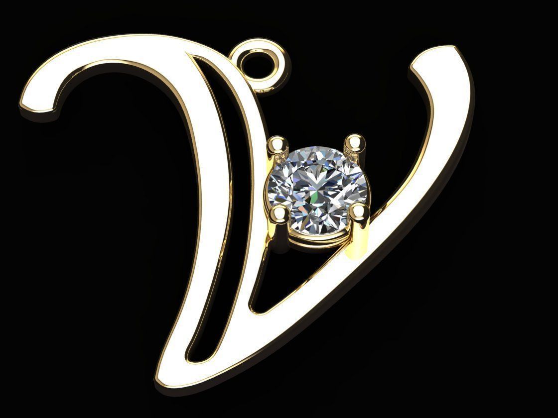 Alphabet V Necklace 3D print model_4