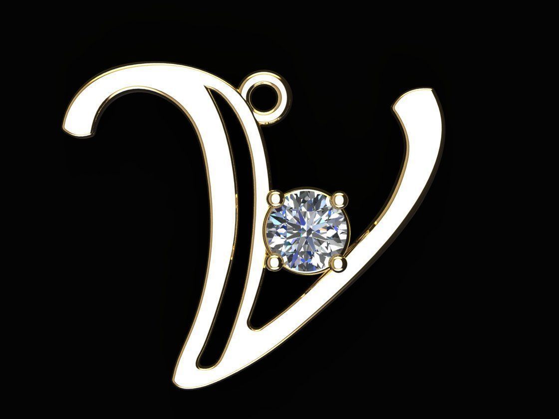 Alphabet V Necklace 3D print model_3