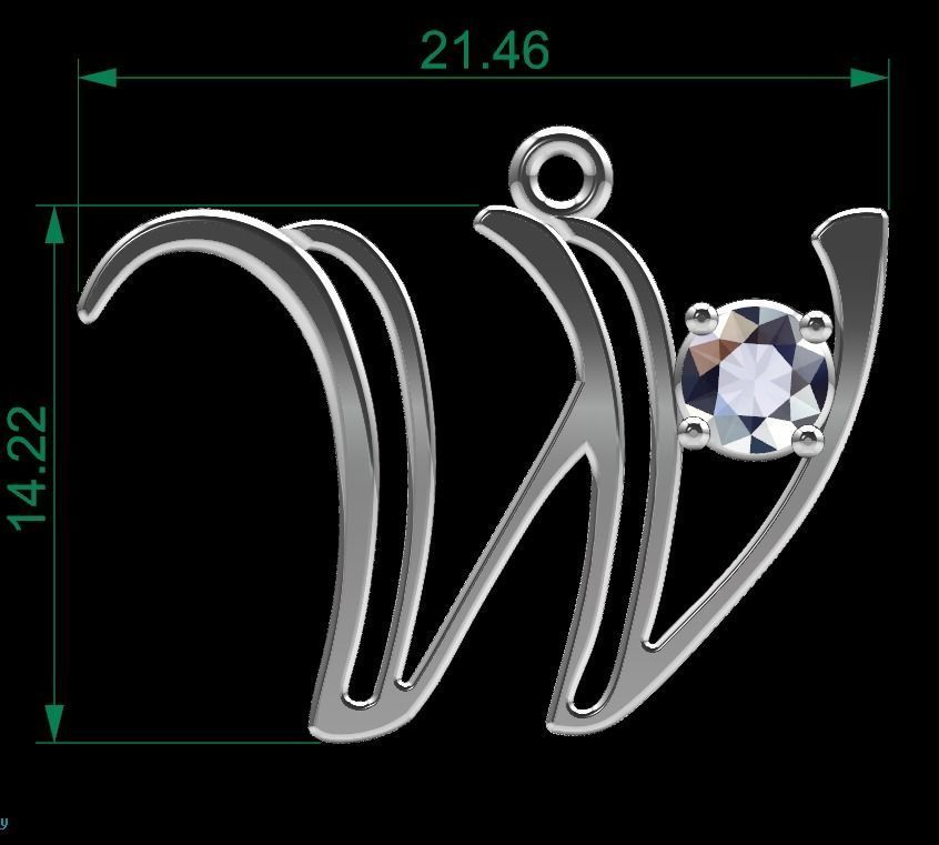 Alphabet W Necklace 3D print model_6