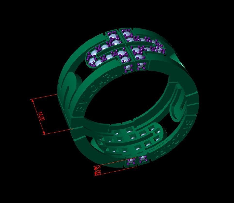 Ring wirh cross and gems 3D print model_1