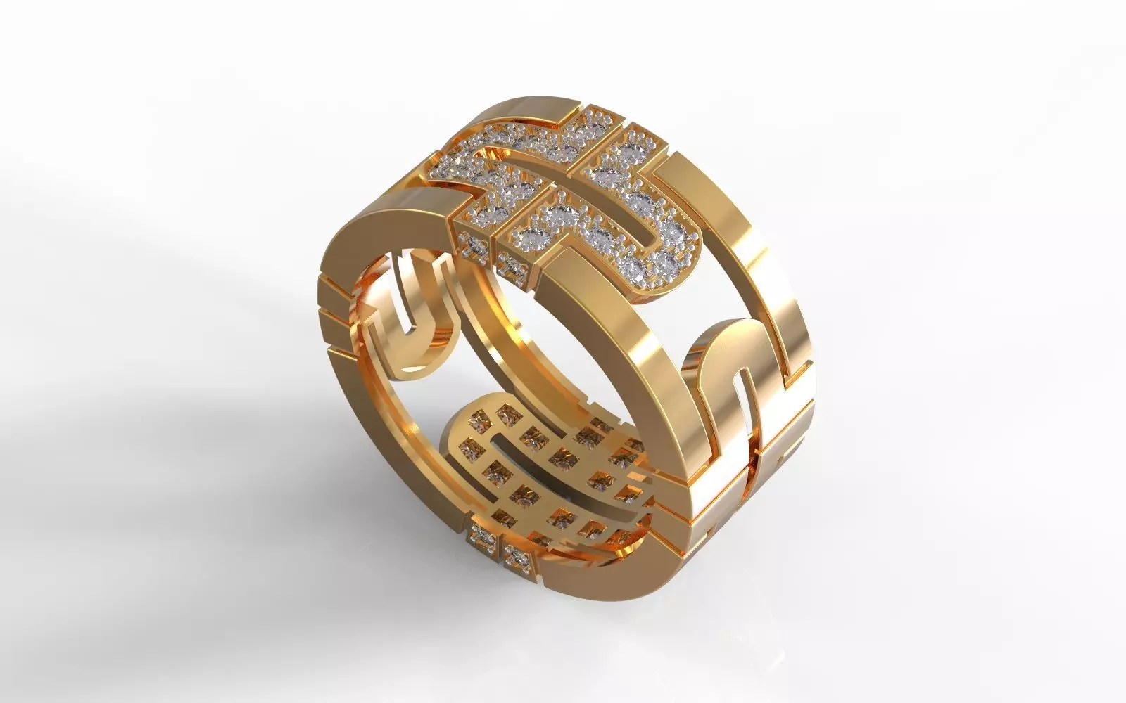Ring wirh cross and gems 3D print model_0