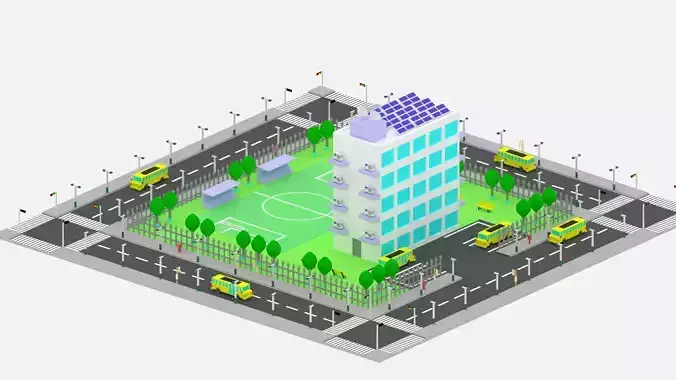 Low Poly Cartoon School