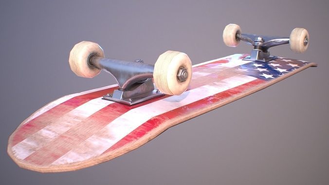 Skateboard game-ready low poly high poly model with american ... Low-poly 3D model