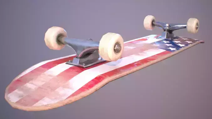 Skateboard game-ready low poly high poly model with american ... Low-poly 3D model