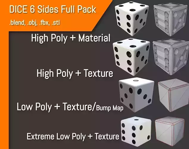 Dice Six Sides Full Pack - Dados Seis Lados 3D Model Collection