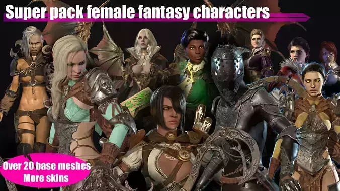 Super pack female fantasy characters 3D Model Collection