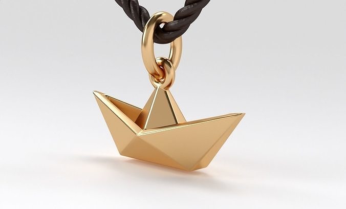 gold pendant origami boat 3D print model