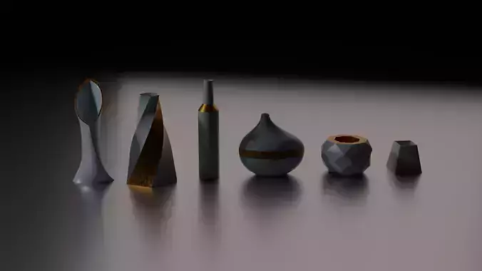6 Pieces of Porcelain Pots and Vases 3D model