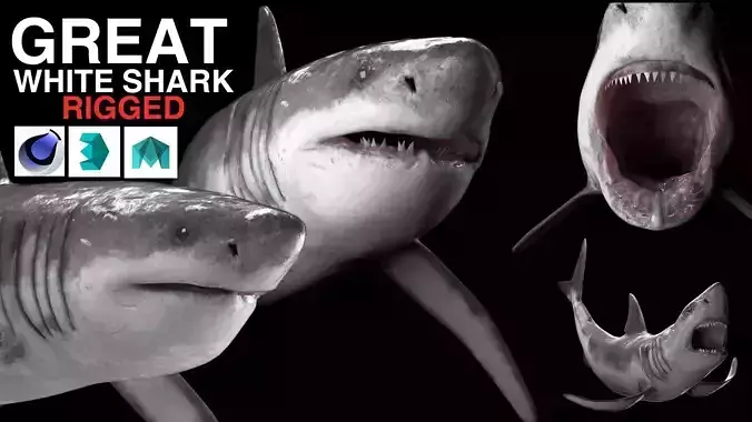 Great White Shark Low-poly 3D model