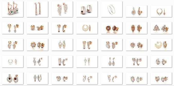 58 Women Earrings 3dm render details bulk collection  3D print model