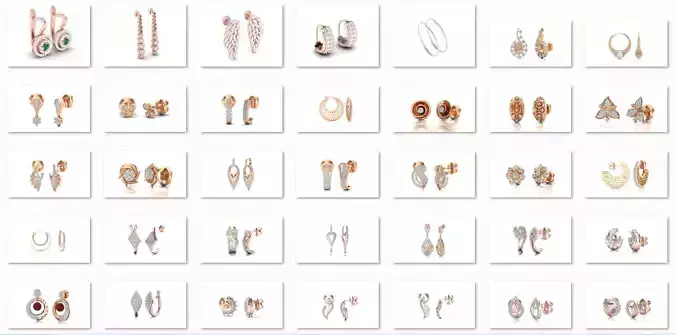58 Women Earrings 3dm render details bulk collection  3D print model