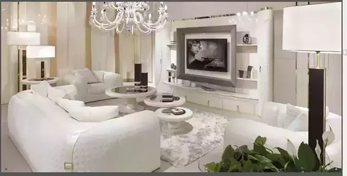 living set 5 room with furniture and chandelier