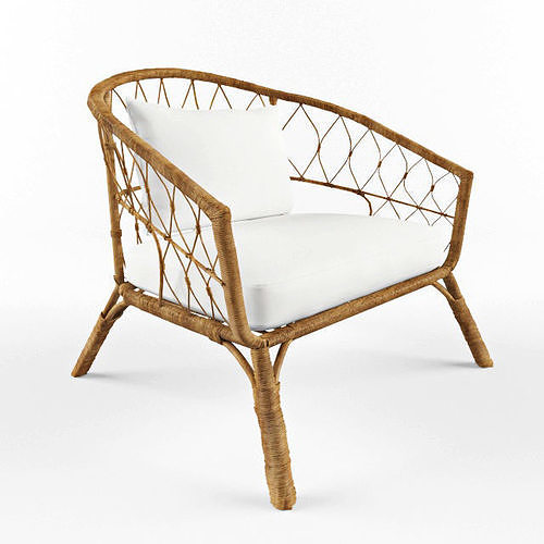 Chair rattan lounge with cushion Low-poly 3D model