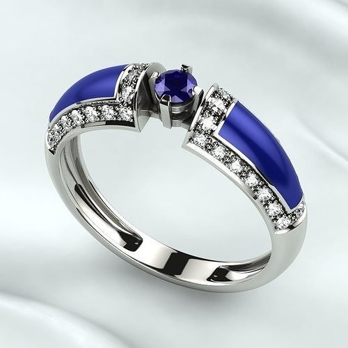 Sapphire Gold Ring with Enamel 3D print model