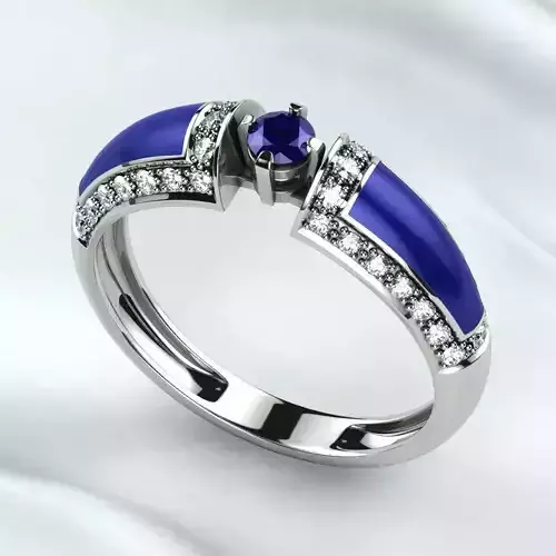 Sapphire Gold Ring with Enamel 3D print model