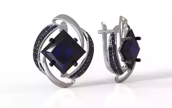 Earrings with square gem 