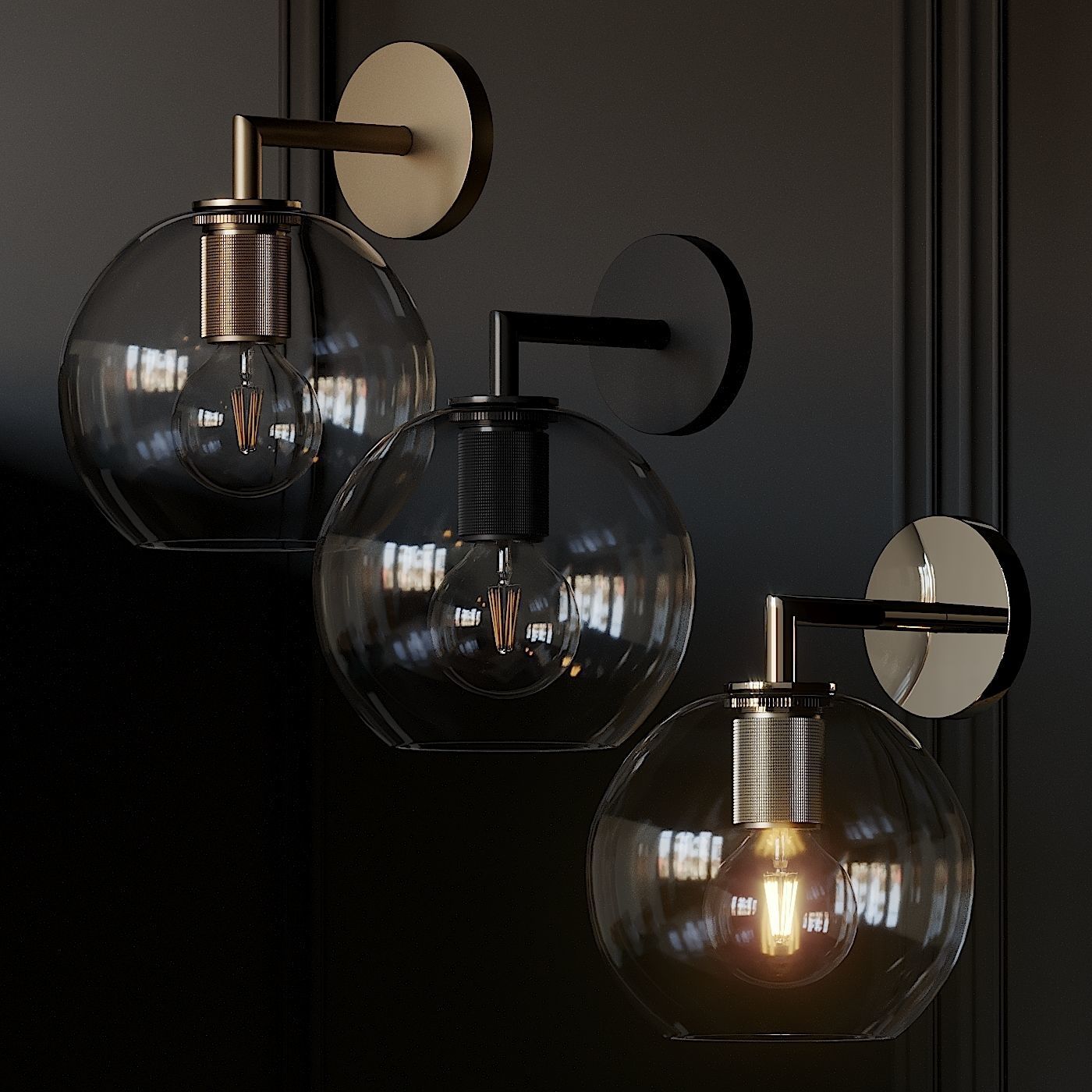 Utilitaire Globe Shade Single Sconce 3 Type Materials 3D model_3