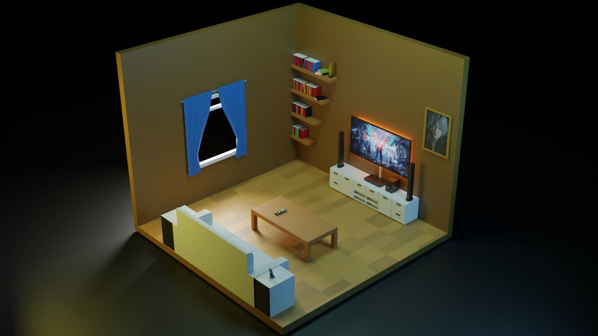 Low Poly Isometric Living Room Low-poly 3D model_3