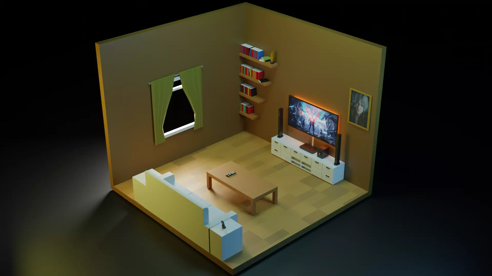 Low Poly Isometric Living Room Low-poly 3D model_0