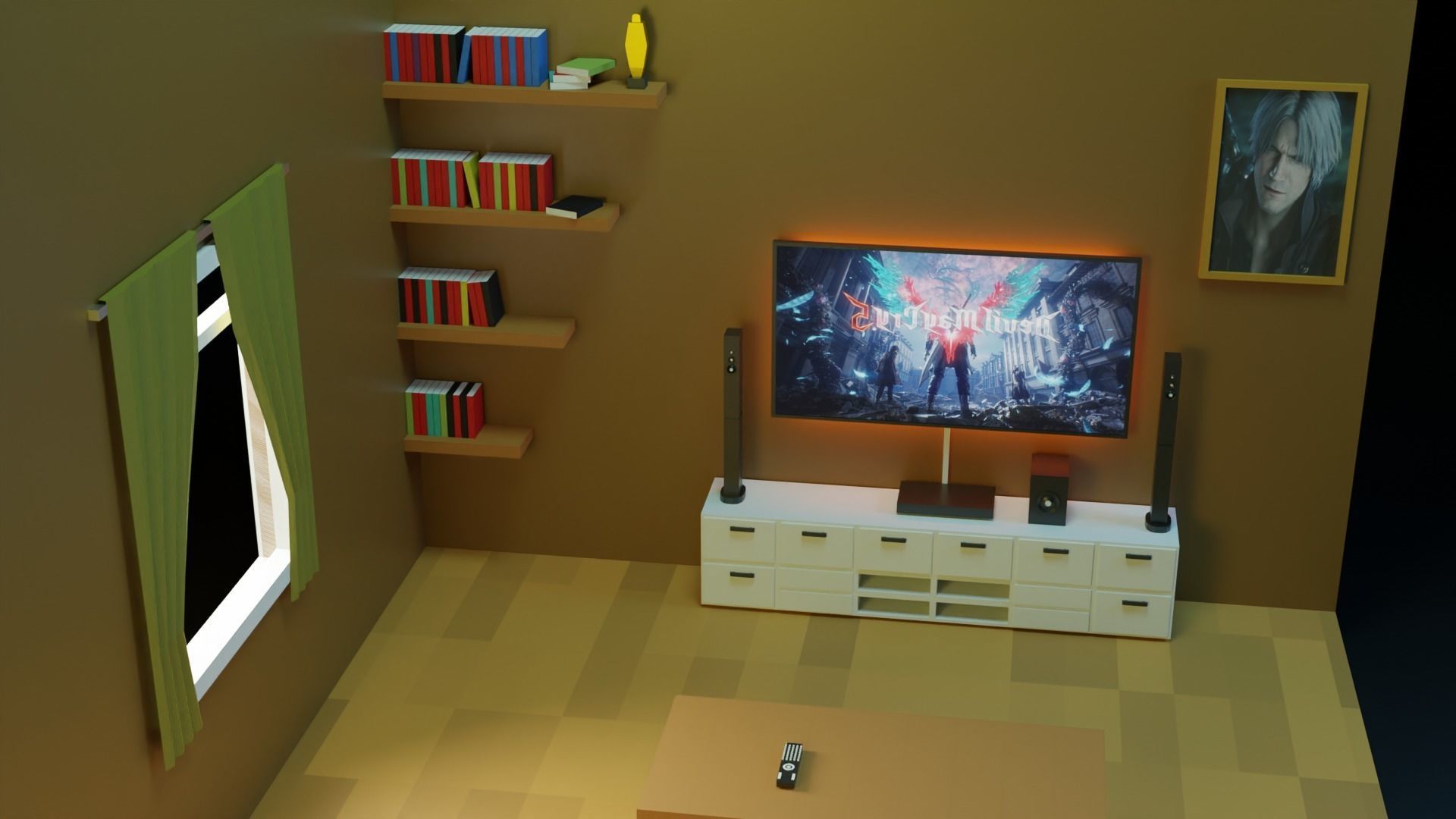 Low Poly Isometric Living Room Low-poly 3D model_5