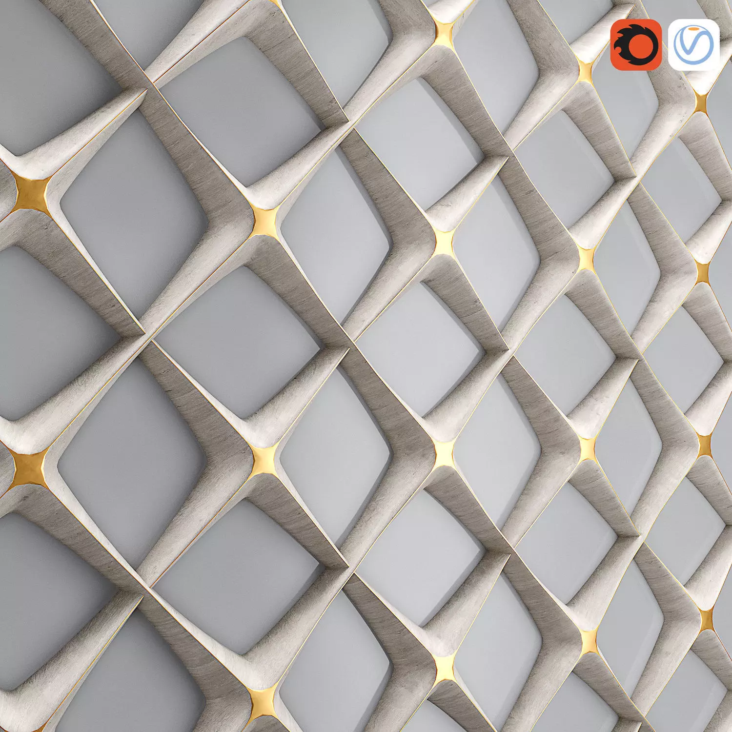 Decor panel gold and wood 3D model_0