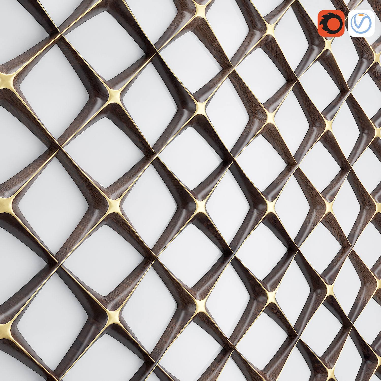 Decor panel gold and wood 3D model_2