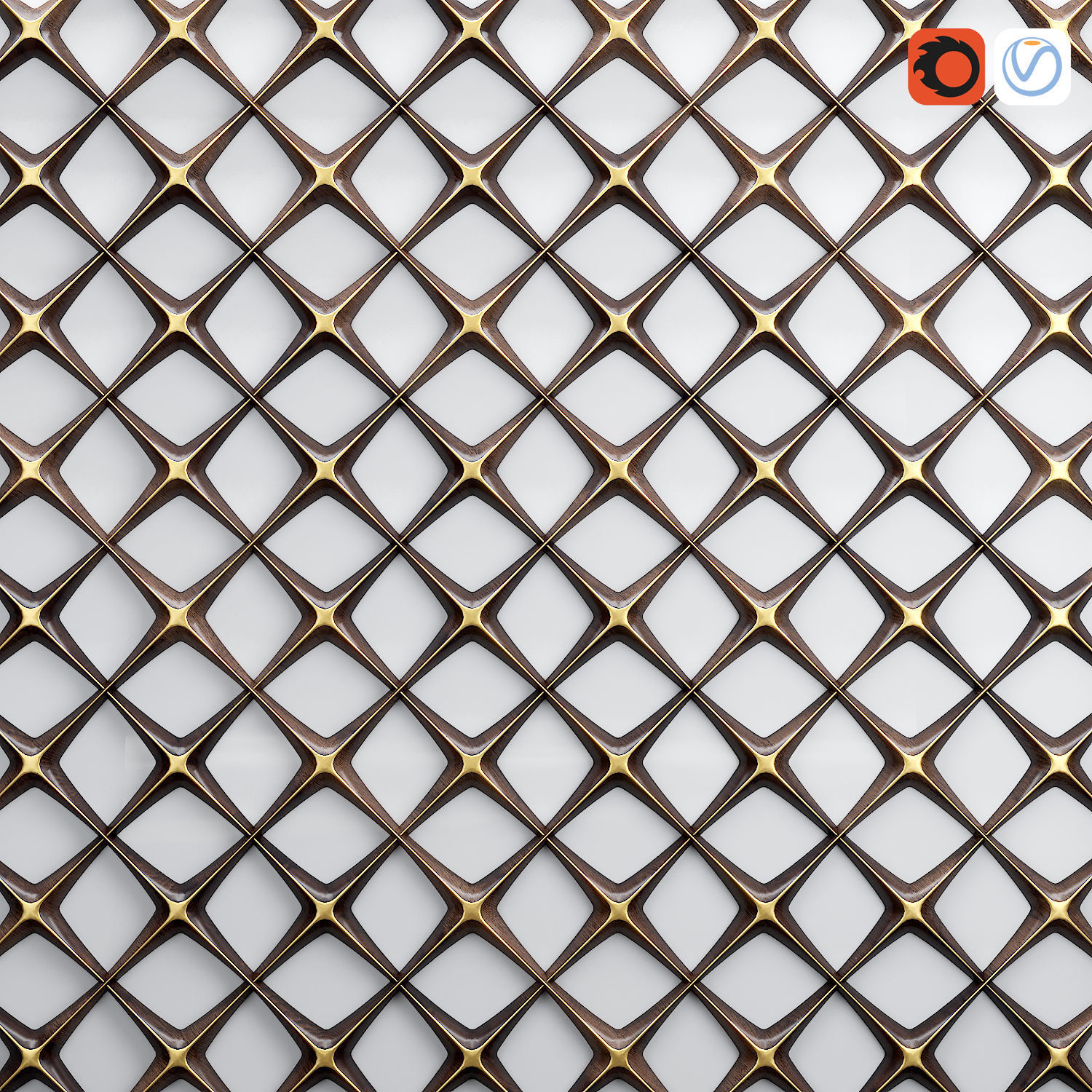 Decor panel gold and wood 3D model_1