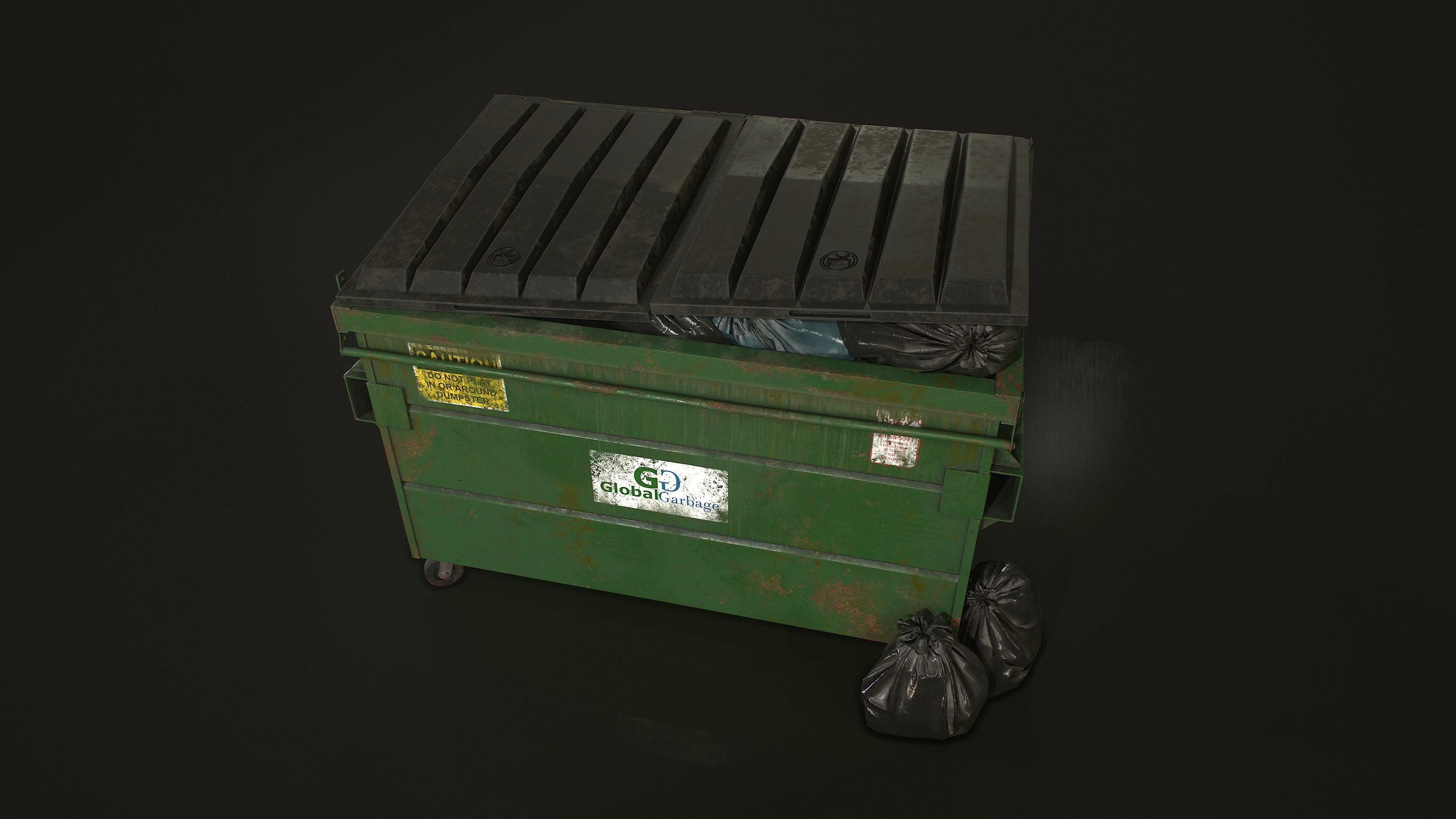Dumpster with Garbage Bags Low-poly 3D model_7