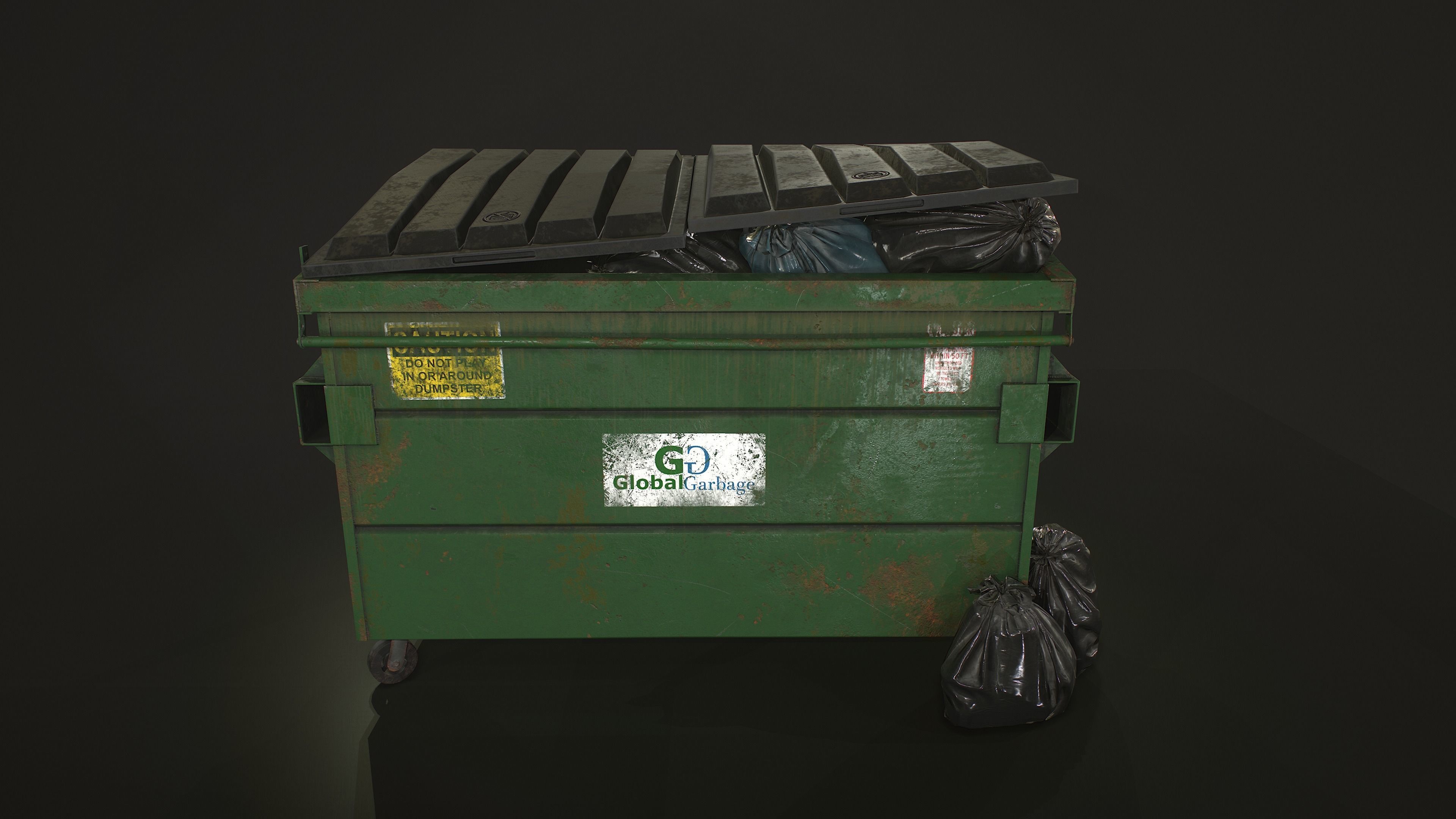 Dumpster with Garbage Bags Low-poly 3D model_3