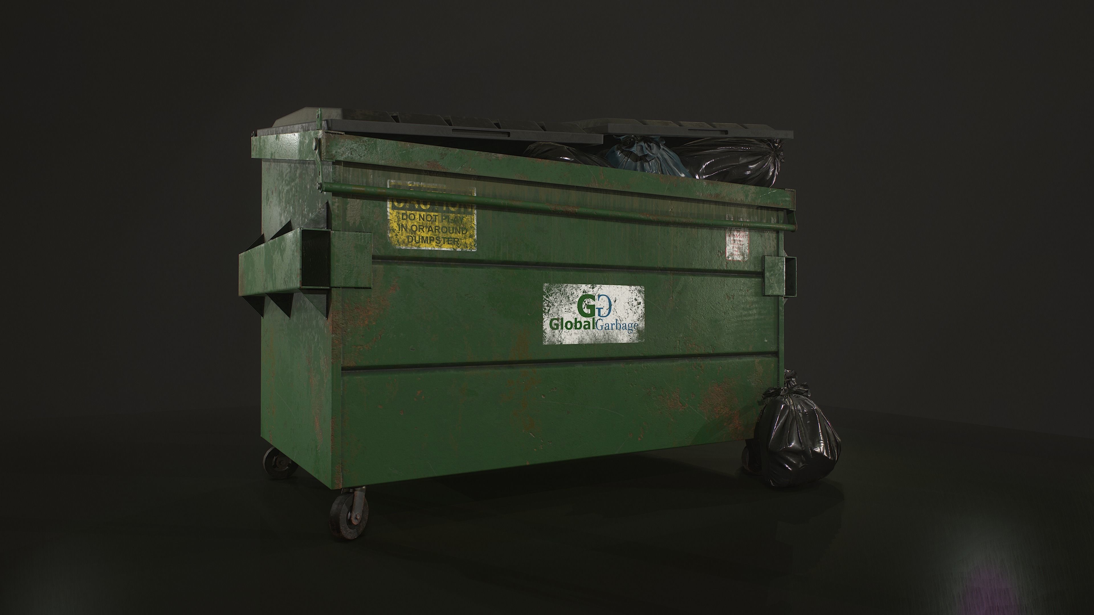 Dumpster with Garbage Bags Low-poly 3D model_2