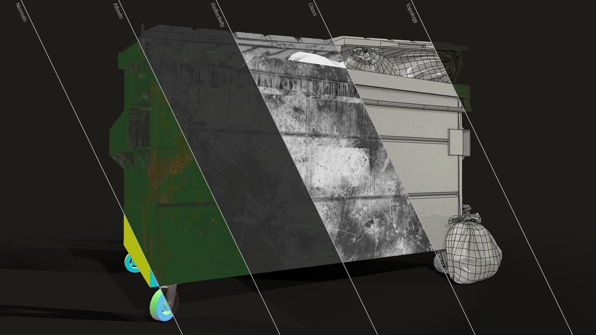 Dumpster with Garbage Bags Low-poly 3D model_16