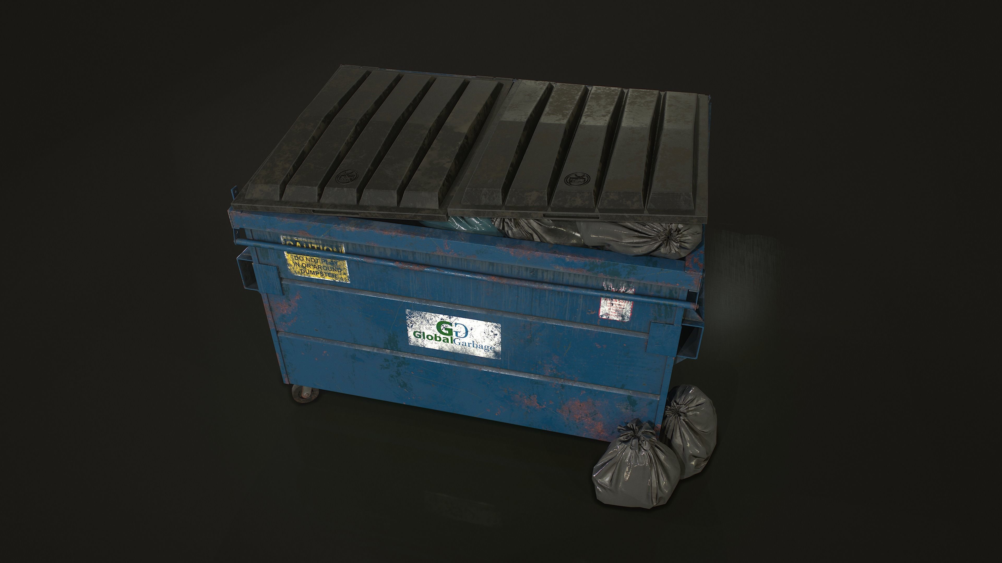 Dumpster with Garbage Bags Low-poly 3D model_9