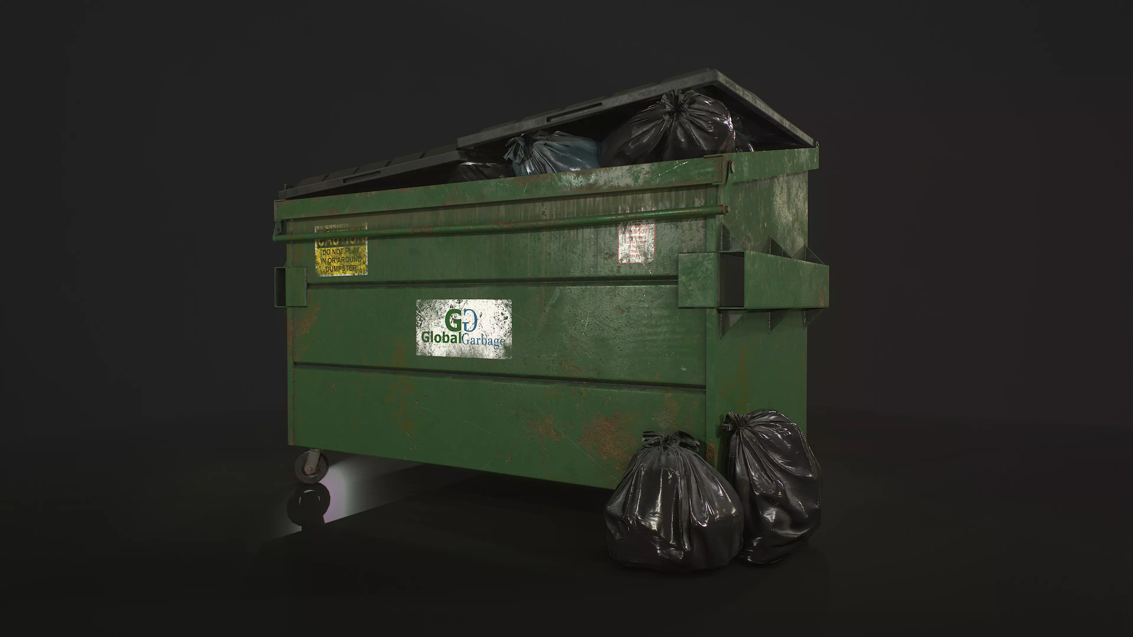 Dumpster with Garbage Bags Low-poly 3D model_0