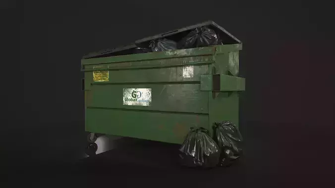 Dumpster with Garbage Bags Low-poly 3D model