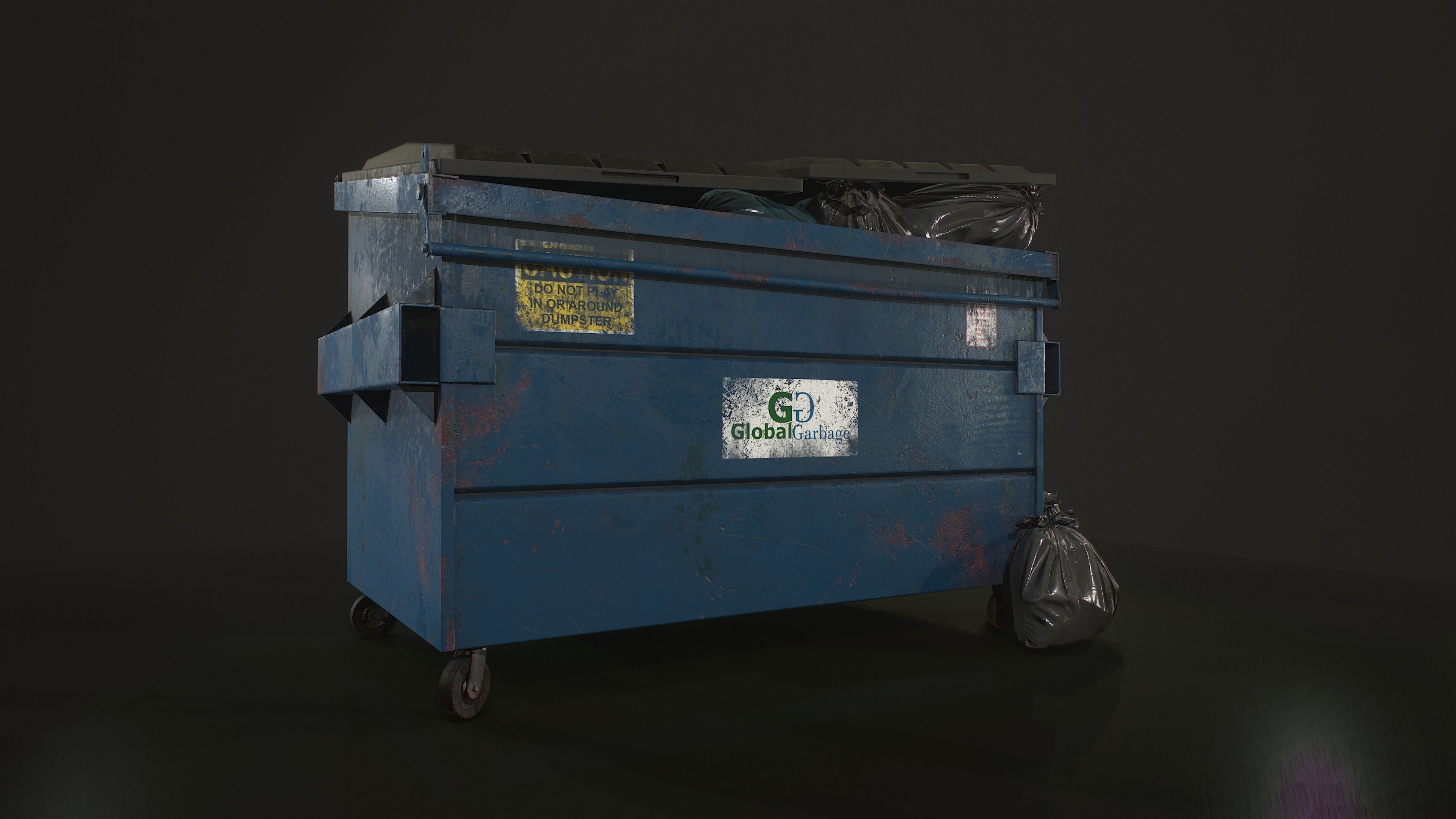 Dumpster with Garbage Bags Low-poly 3D model_8